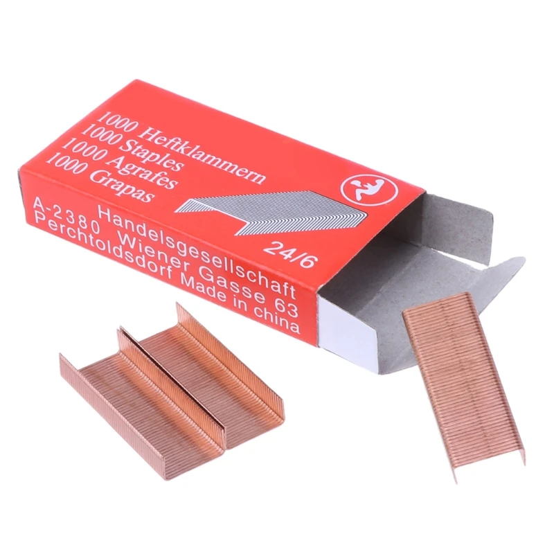 12# 24/6 Rose Gold  Metal Staples for heavy duty stapling machines 1000Pcs/Box 1000pcs rose gold staples kawaii stationary stitching needle staples 12 24 6 metal staples office stationery binding supplies