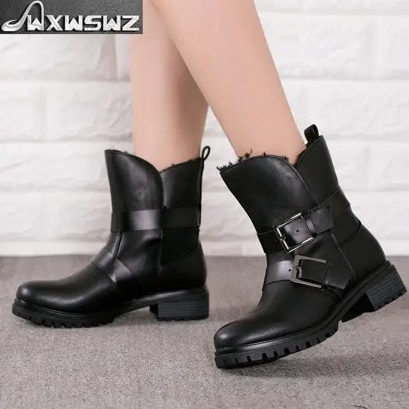 

WXWSWZ NEW 2019 Autumn winter Women Ankle Boots Hign quality Flat Martin boots black Round Toe European size 36-41