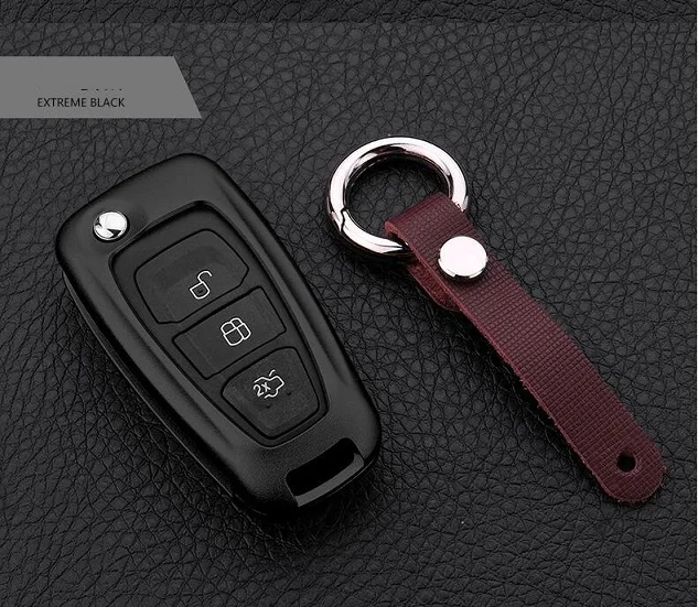 Алюминиевый сплав автомобильный ключ оболочка ключ чехол Защита для Ford Focus 2 3 Kuga Mondeo EcoSport аксессуары для Mondeo - Название цвета: Черный