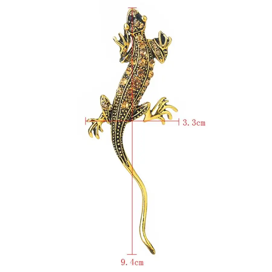 Женские геккон ящерица животное с кристаллами горный хрусталь брошь булавки забавные броши-булавки бижутерия сувениры подарок заколка на шарф - Окраска металла: A Gold