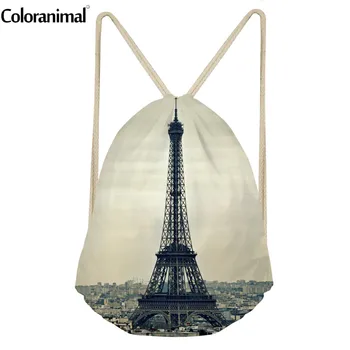 

Coloranimal Women Drawstring Bag Fashion Eiffel Tower Print Female Beach Backpack Brand Design Fitness Yoga Shoes Sack Rucksack