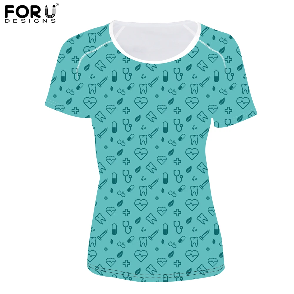 FORUDESIGNS/стоматология; медицинские женские футболки с мультяшными принтами; Летние хипстерские футболки с круглым вырезом; брендовые дизайнерские футболки для девочек