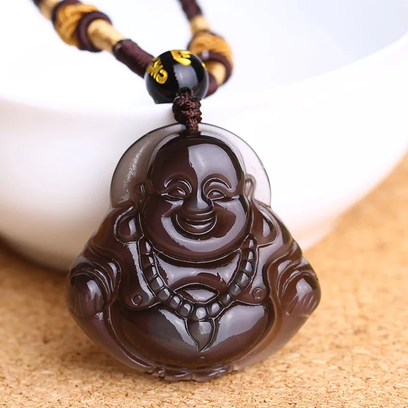 Natural Brown Pendant Maitreya Laughing Buddha Pendant Necklace Jewelry Free Ropeift for Men Women