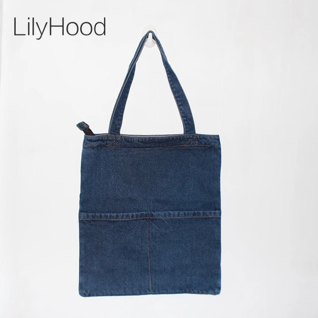 Women Denim Tote Bag Casual Plain Light Blue Fabric Jean Top Handle Women Denim Tote Bag Casual Plain Light Blue Fabric Jean Top Handle Front Pocket Teacher Ping