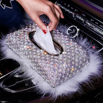 

Fashion Bling Diamond Pearl Lady Car Leather Tissue Box Paper Towel Case Cover