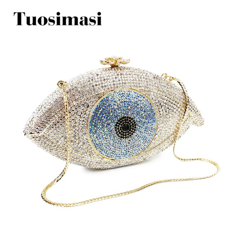 Evil eye sliver and gold crystal evening clutch bags fashion good lucky fashion women bags bag(8867A-S)