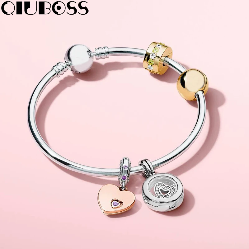 

QIUBOSS 925 sterling silver 2018 spring new 18K gold-plated love gift gift set ornament DIY string ornaments bracelet female