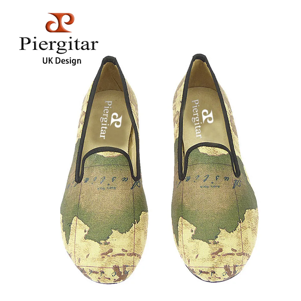 PIERGITAR/Новые ручной работы; женские текстильные туфли с Карта мира в британском стиле; женские повседневные модные женские туфли на плоской подошве; женские лоферы