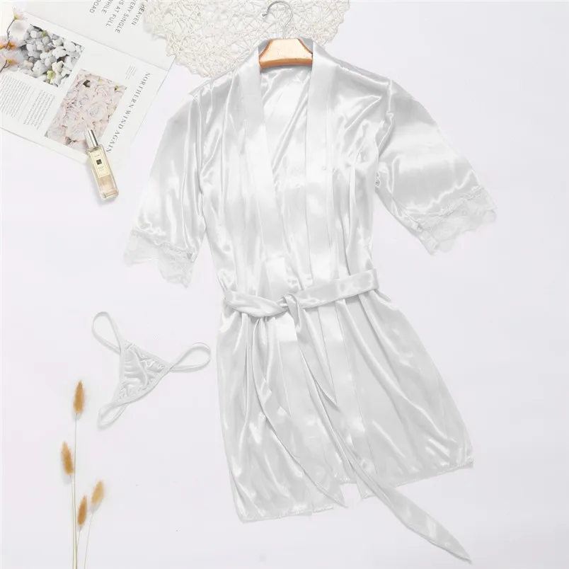 Free Size Solid Lace Women Sexy Silk Sleepwear Pajamas Underwear Lingerie Sleepwear Night Soft Clothes Conjuntos De Mujer 40JA15 (31)