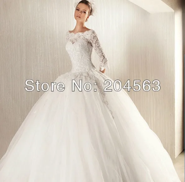 

Free Shipping High Quality A Line Tulle Bride Wedding Dresses with Sleeves Custom size/color wholesale/retail