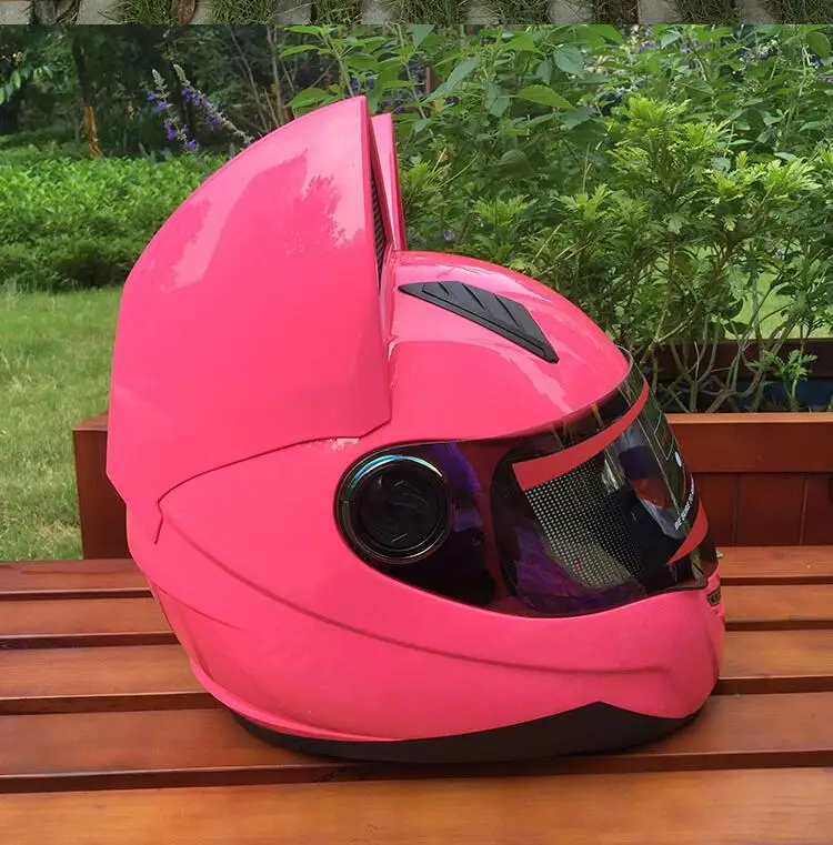 Cat ears motorcycle helmet men s personality cool full face helmet locomotive anti-fog ladies cat ears pink helmet fast ship