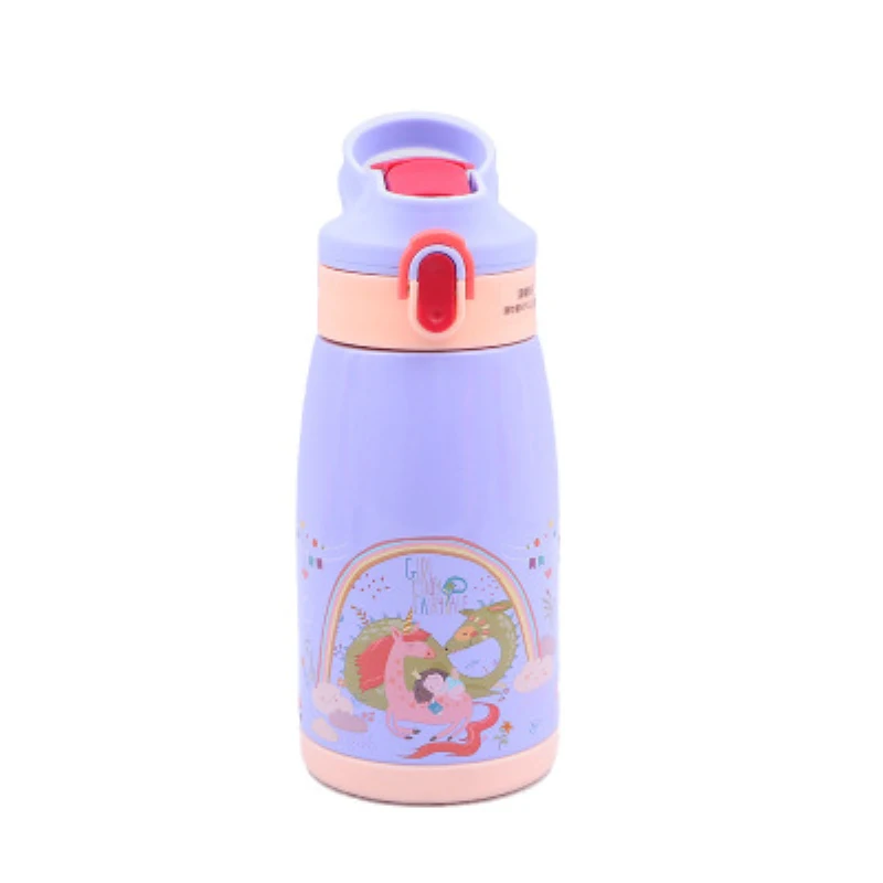 

600ml Animal Cartoon Double Wall Vacuum Flask Thermos Bottle With Straw Stainless Steel Belly Cup Portable Kids School Thermocup