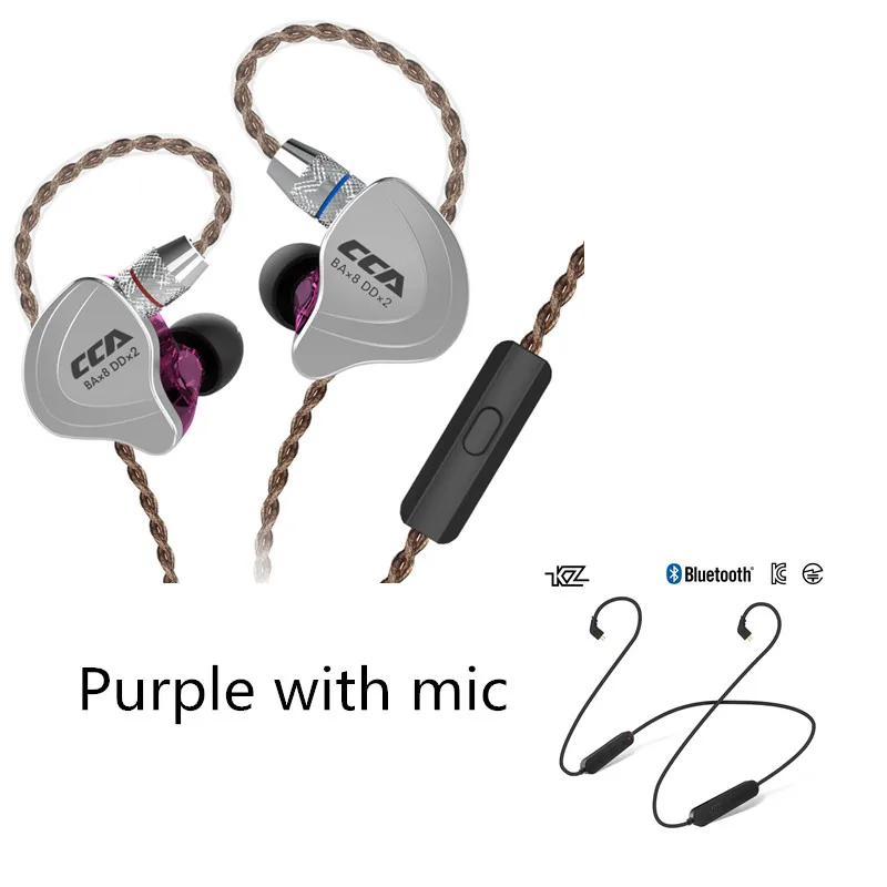 CCA C10 4ba+ 1dd гибридные наушники-вкладыши Hi-Fi Monito спортивные наушники для бега 5 приводных устройств гарнитура KZ Bluetooth кабель для CCA C10 - Цвет: Purplemicluetooth