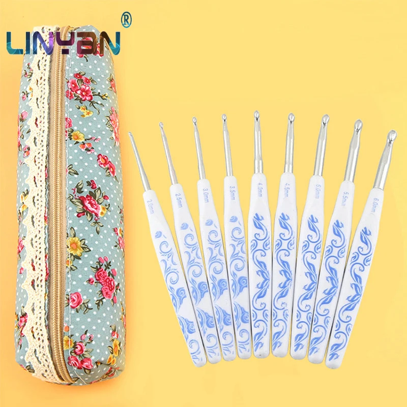 

8pcs Blue and White Porcelain Handle Aluminium Crochet Hooks Needles Stitches knitting Craft Yarn Hook DIY Crafts home zl4