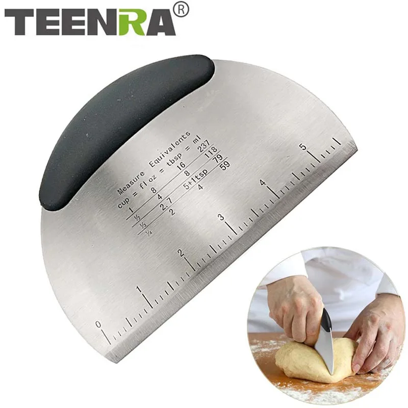  TEENRA 1Pcs Stainless Rolling Dough Cutter Cake Spatula rolls dough scraper Dough Pastry Cutter Met