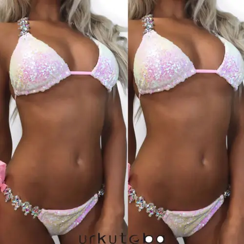 

Women Sequined Rhinestone Bikini Set Push-up Padded Sexy Monokini Swimwear Beachwear Summer Bathing Suit HOT