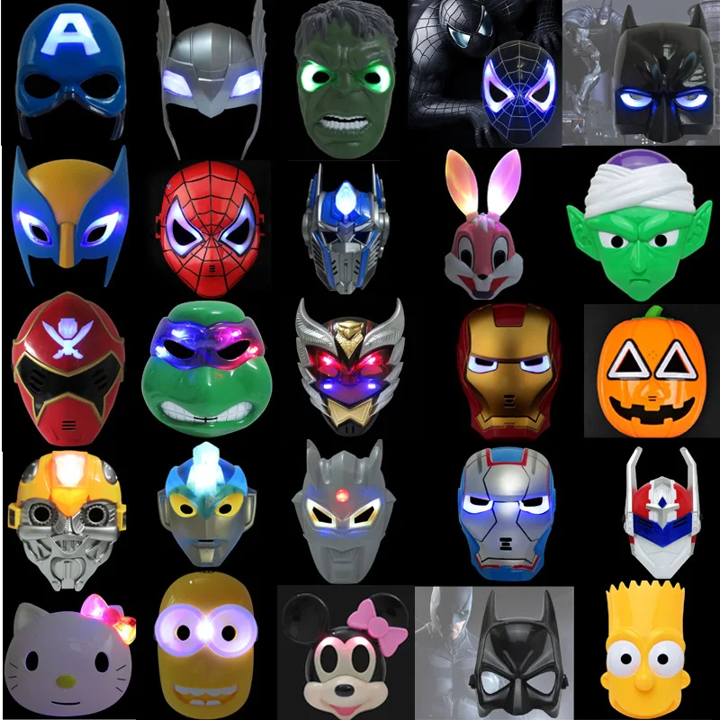 

New Movie The Avengers Toys LED Light Spider Man Wolverine Ironman Hulk Batman Thor Mask Halloween Cosplay Kids Toys