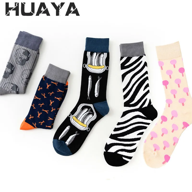 

Men Happy Tube Socks Autumn Fashion Creative Cotton Street Zebra pattern Style Hip Hop Cool Guy Male Skeleton Head Stockings