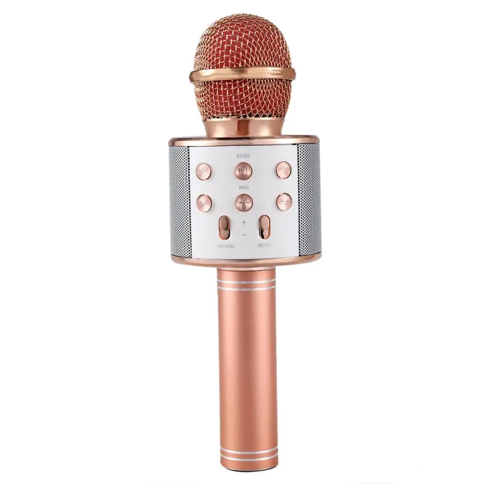Топ предложения беспроводной караоке микрофон Портативный Bluetooth мини домашний KTV для воспроизведения музыки и пения динамик плеер селфи телефон - Цвет: Rose Gold
