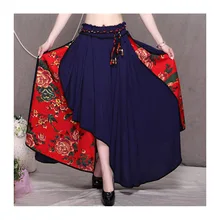 Летний хлопок и лен Юбка Национальный стиль женщин шить длинная юбка нерегулярные Раффлед два носить завернутый груди юбка