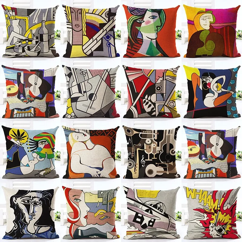 

Famous Oil painting Custom Cushion Cover Abstract Portrait Linen Cotton Pillowcase 45X45cm Throw Pillow Fundas Para Almofadas