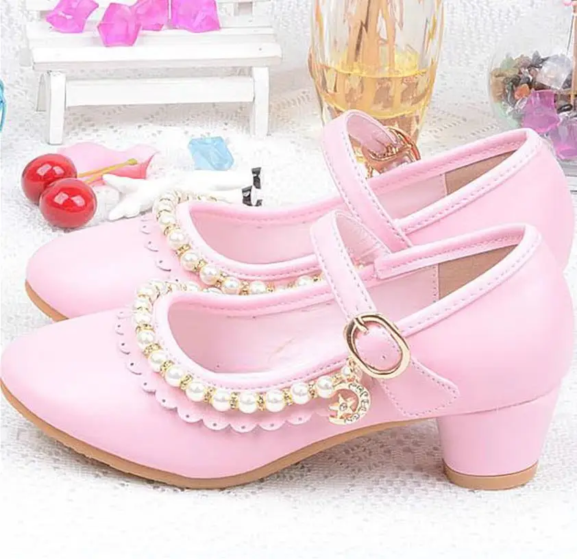 

HaoChengJiaDe Autumn 2018 Children Princess Sandals Kids Girls beading Shoes High Heels Dress Party Shoes For Girls Leather