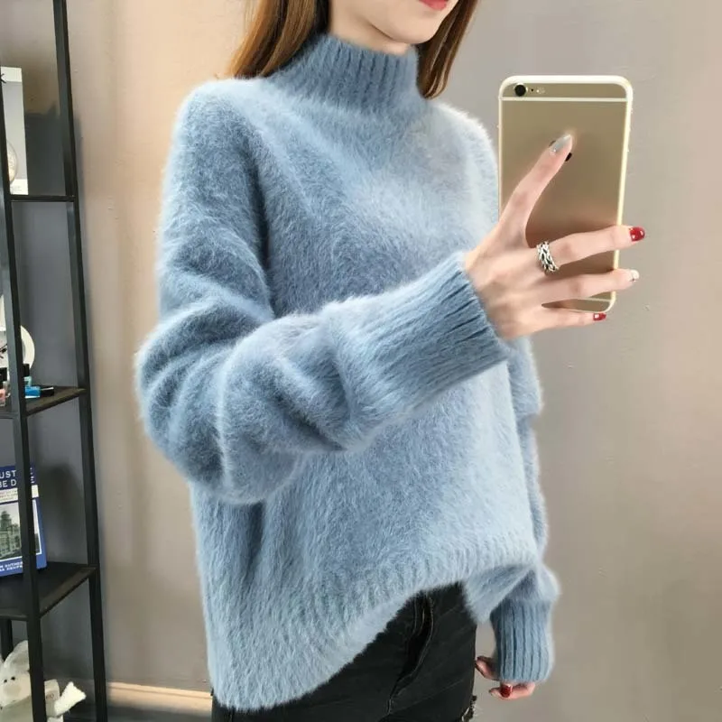 

Fluffy Turtleneck Sweater Women Winter Imitation Mink Cashmere White Oversized Sweater Warm Sweaters Jumpers Ladies Jumper Women