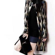 Новинка, женский свитер, вязаный кардиган, леопардовая Золотая куртка, кардиган, свитер, свитер с бронзовым оттенком для женщин