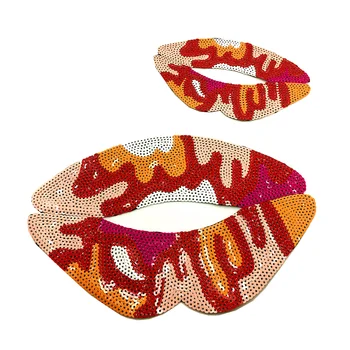 

3Sets Big Lip Sequin Embroidery Patch Iron On Patches For Clothing Parches Ropa Beaded Applique Clothes With Sequin AC1401