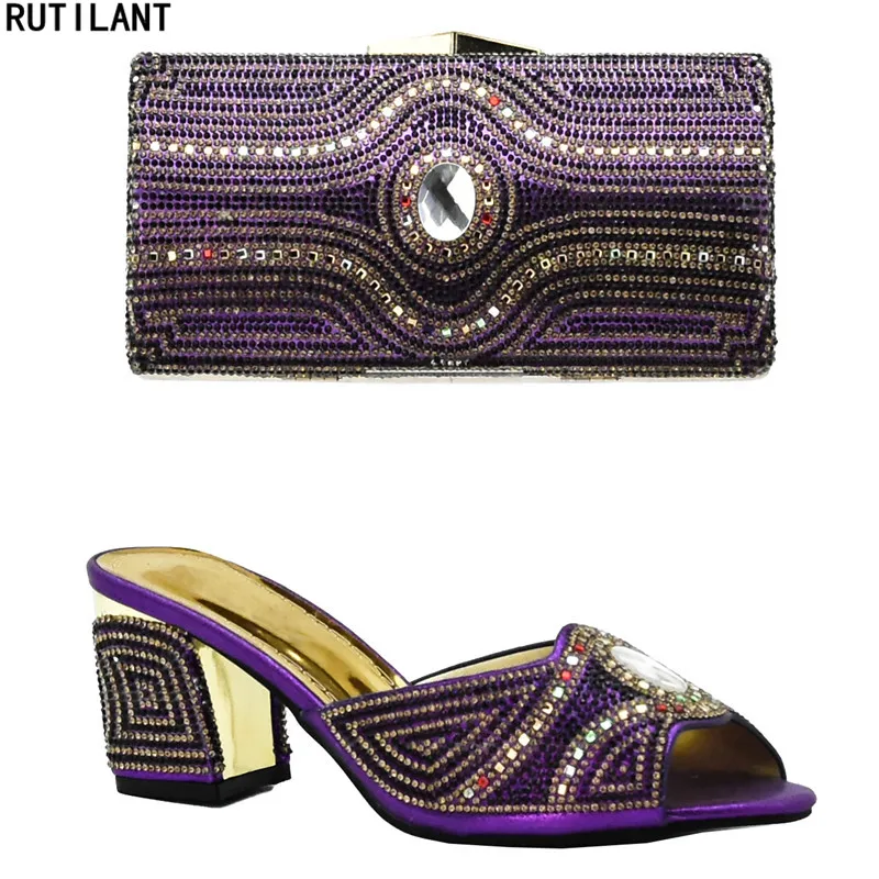

Shoes and Bag Set African Set 2018 Nigerian Women Wedding Shoes and Bag Set Decorated with Rhinestone Italian Shoes and Bags Set
