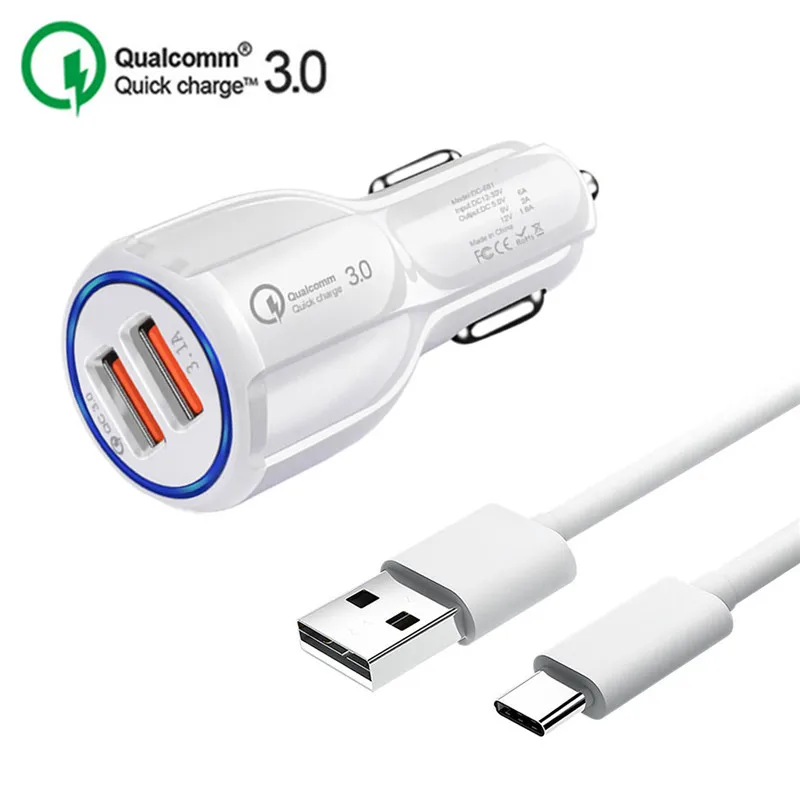 

For Samsung S8 S9 A50 QC 3.0 USB Phone Charger Car Adapter & Type C Cable For Huawei P20 P30 lite Redmi K20 Note OnePlus 7 Pro