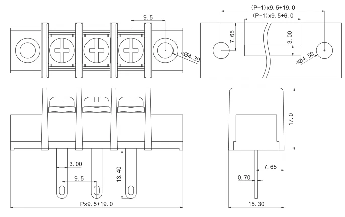 Барьерная Клеммная колодка 45H 45 Ом шаг 9 5 мм IEC:750V32A UL: 300V20A 22 12AWG вертикальная или RA с