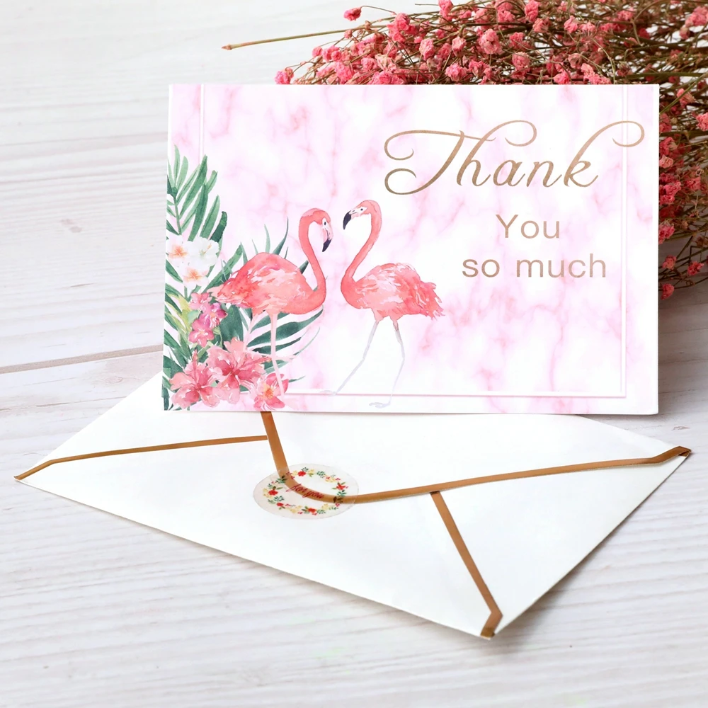  6 Cards with 6 Envelope Flamingo Birthday Greeting Gifts Card Thank You Customizable Christmas Wedd - 32953094626