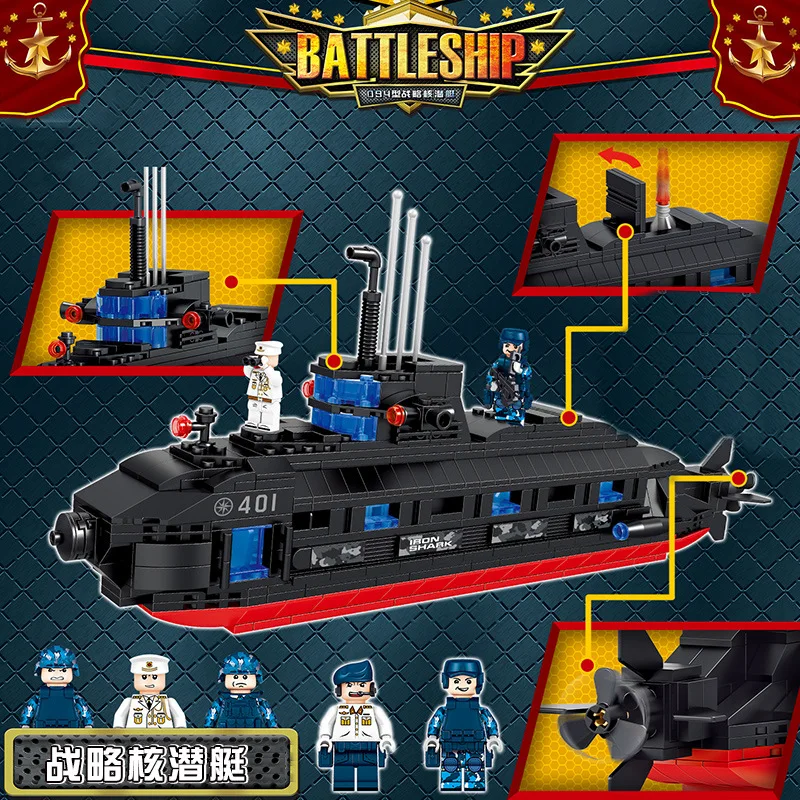  WW2 Military series Submarine model Building Blocks army soldier Figures city Enlighten Toys for Ch