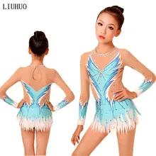 Женское трико для художественной гимнастики для девочек, костюм для выступлений, платье для художественной гимнастики, многоцветное платье с длинным рукавом и круглым вырезом