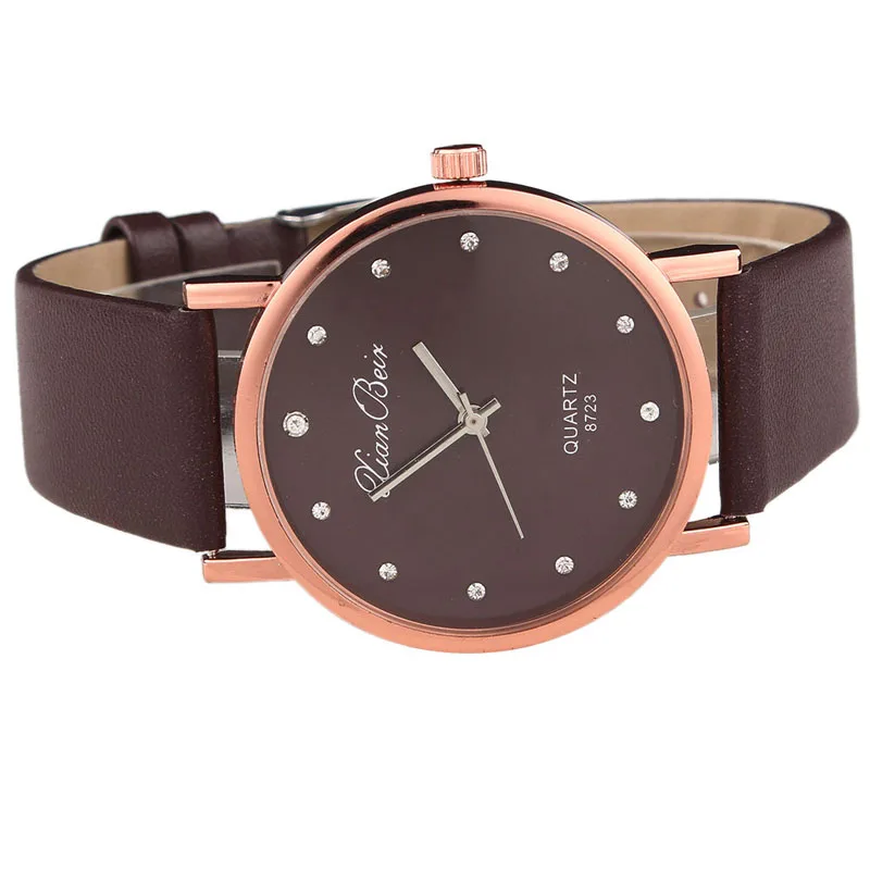 Аксессуары для часов модные женские бриллиантовые кожаные круглые кварцевые наручные часы с циферблатом WH