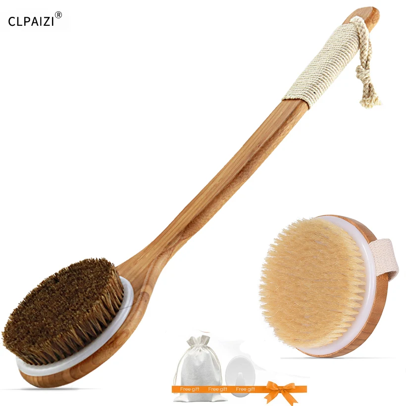 

CLPAIZI Exfoliating Natural Bristle Bath Brushes Long Bamboo Handle Natural Horse Mane Dry Bath SPA Massage Bristle Bath D30