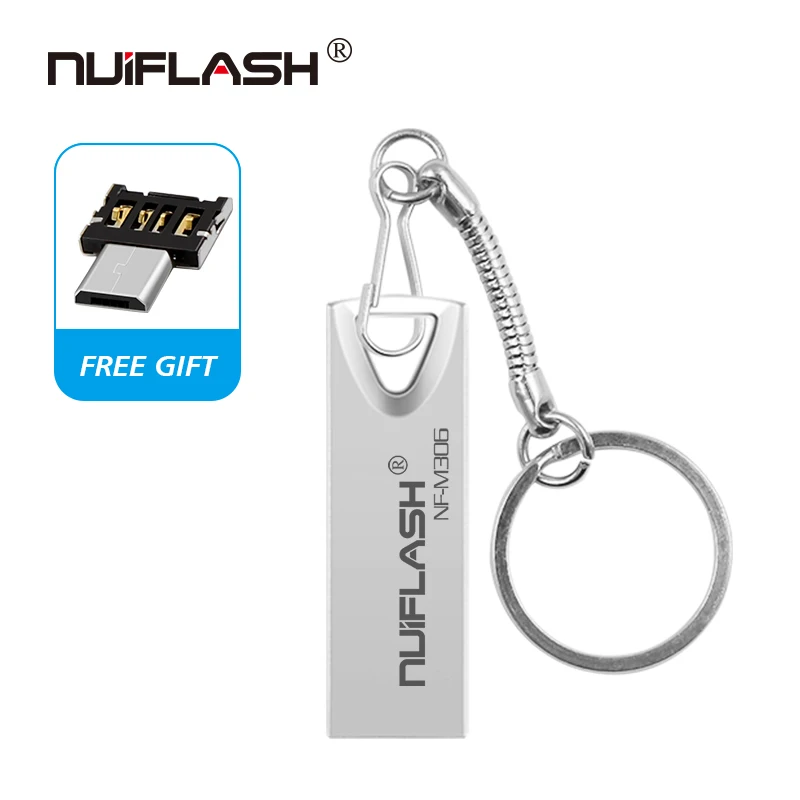 Nuiflash USB флеш-накопитель 128 Гб 64 ГБ 32 ГБ Флешка флеш-накопитель usb флешка 16 ГБ 8 ГБ 4 ГБ карта памяти металлическая ручка-накопитель бесплатный подарок - Цвет: silver-otg