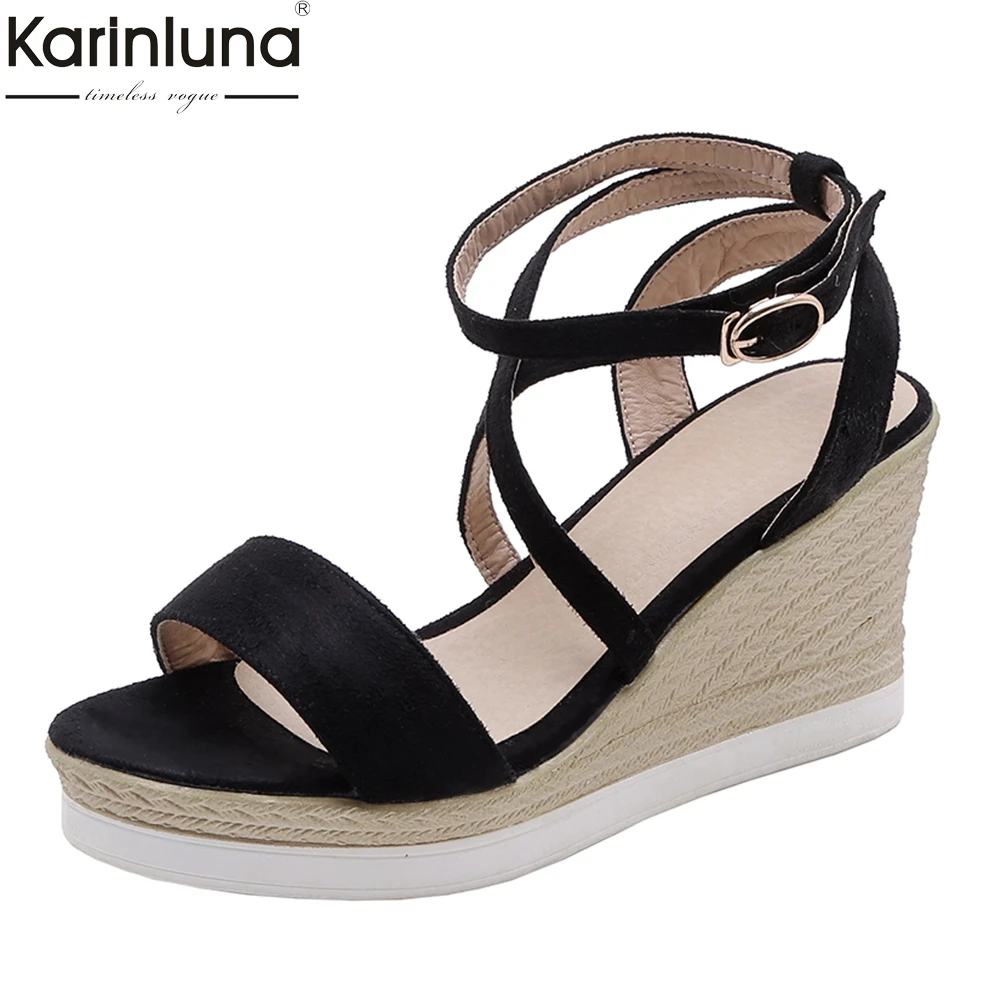 

BIG size 32-43 wedge shoes high heels summer shoes woman sandals buckle strap platform black sandals woman footwear