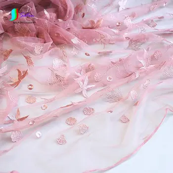 

Pink Ocean World Series Embroidery Lace Fabric Handmade DIY Clothing Skirt Cloth Skirt Kidswear width 130cm 2meters/lot S458P