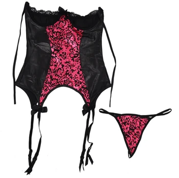 

IMC Sexy Shiny Wetlook Black & Pink Floral Lingerie Open Bust Teddy