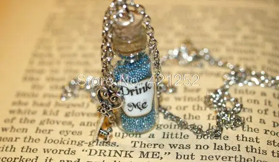 

12pcs Drink Me Alice in Wonderland Bottle Necklace with a Key Charm in silver
