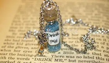 

12pcs Drink Me Alice in Wonderland Bottle Necklace with a Key Charm in silver