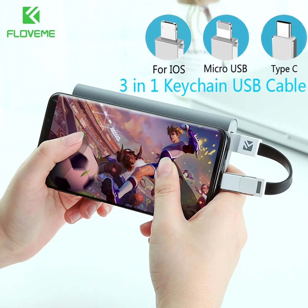  FLOVEME 3 in 1 Keychain USB Ladegerät Kabel Für iPhone/Micro USB/Typ C Kabel Für Samsung Note 9 dat