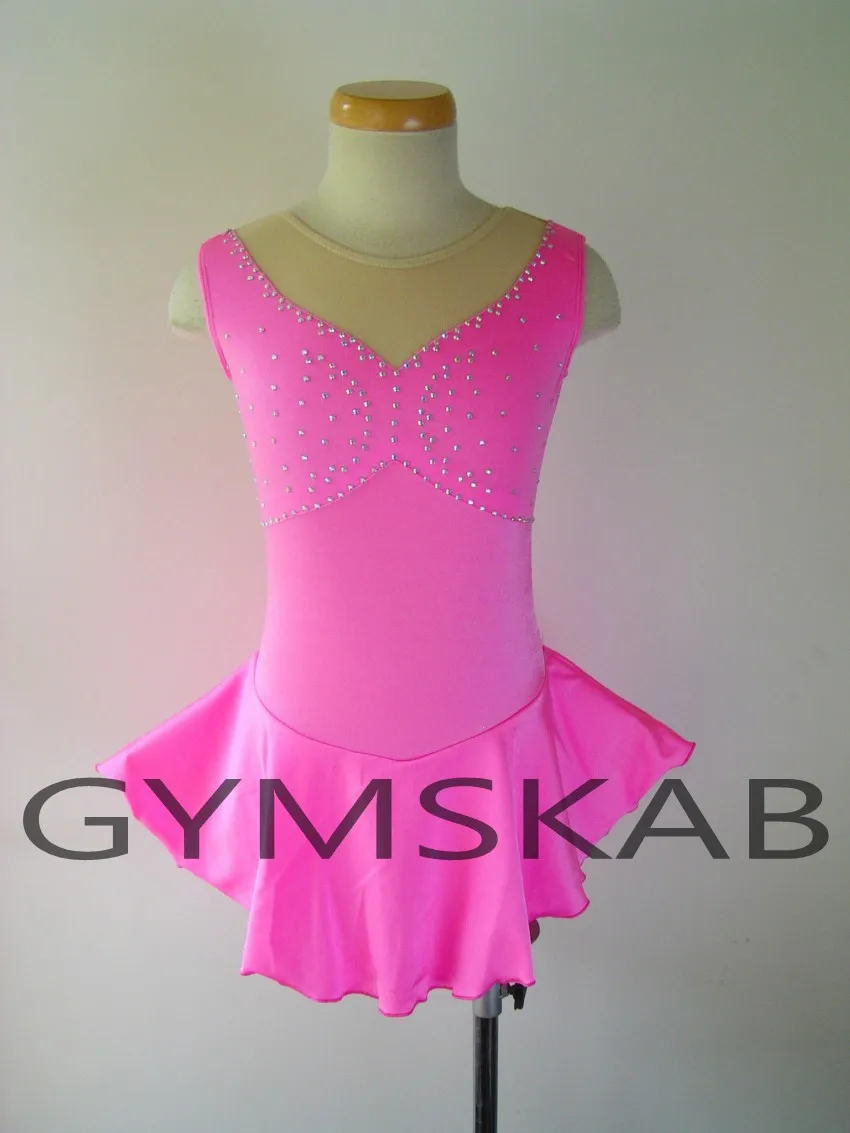 Изящное платье для фигурного катания женское платье для катания на коньках костюм для гимнастики без рукавов 6227 - Цвет: Розовый