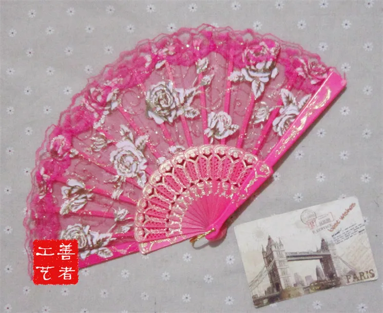 

[ Fly Eagle ] Handmade Lace Burgundy Fan Hand Folding Fans Bridle Wedding Party Favors Gifts Free Shipping