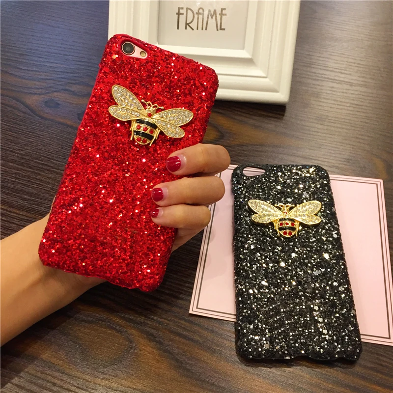 

Case for Iphone X XS MAX XR 8 7 6 Plus 5S Samsung Galaxy Note 9 8 S9 S8 Plus Case Luxury Brand Bee Diamond PC Glitter Cover Case