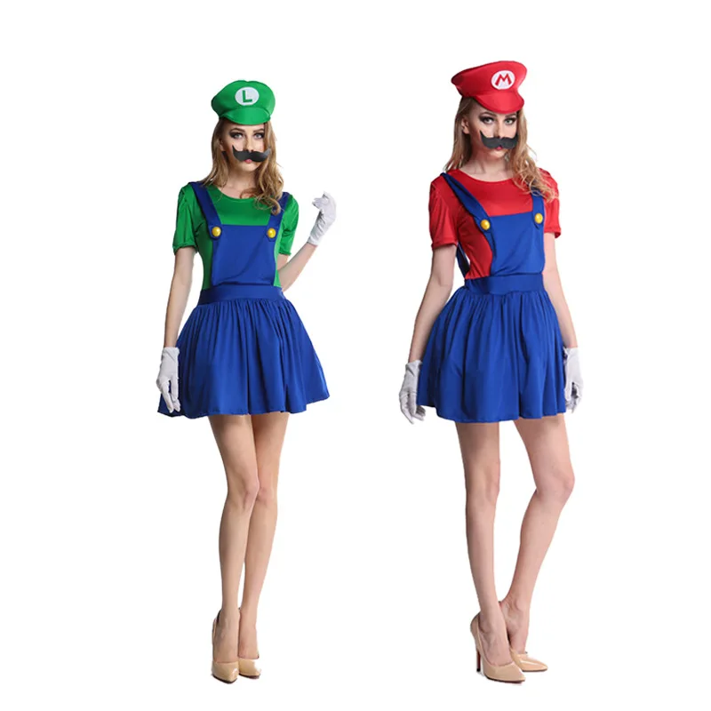 New Super Mario Cosplay Costumes Kids Adult Funy Luigi Bros Plumber Purim Cartoon Fancy Ball Dress Family Christmas Party Suit