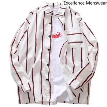 

Spring Korean Vertical Stripes Shirt Men Long Sleeve Cotton Shirt Male Student Hong Kong Shirt Youth Casual Coat Streetwear LL
