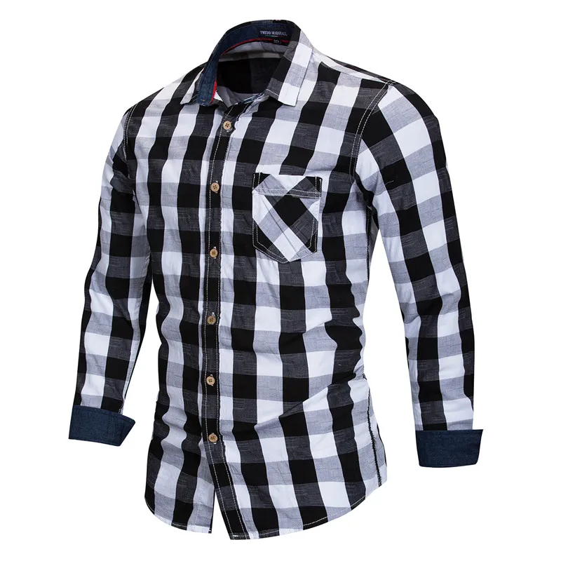 2018 New Arrival Men's Long Sleeve Plaid Shirt Fashion Brand Cotton Casual Patchwork Dress Shirt Social Business Checked Shirts Tops  (7)